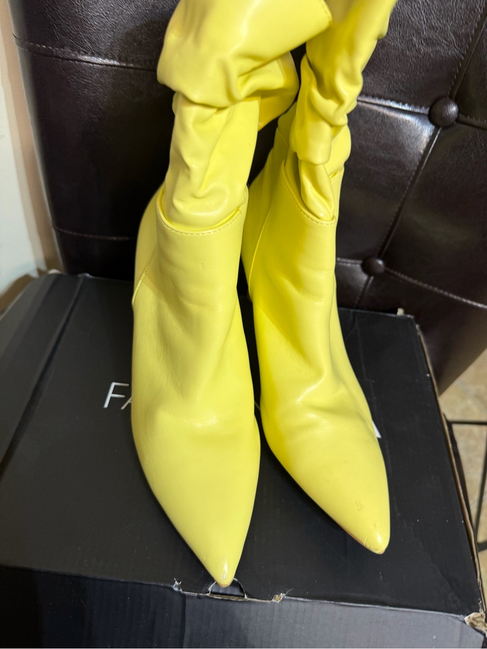 Fashion Nova Neon Yellow Pointed Toe Slouch Ankle Boots